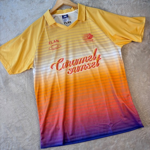 FLAN Sport Brooklyn 11 Caramel Sunset Jersey‎ Gradient Shirt Yellow Sz Large - Picture 1 of 9